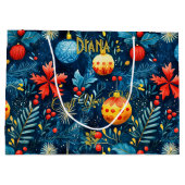 フェスティバルブルークリスマス抱き枕とオーナメント ラージペーパーバッグ (裏面)