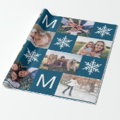 フェスティバルブルースノーフレーク写真コラージュクリスマス ラッピングペーパー (アンロールド)