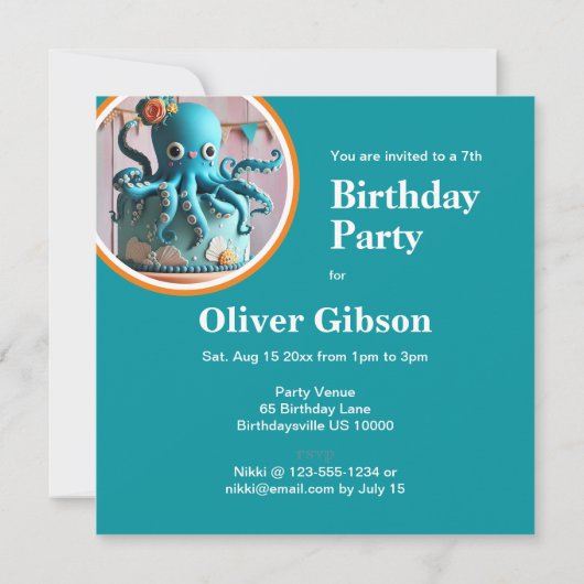 フェスティバルブルータコをテーマにしたお誕生日ケーキ 招待状 (裏面)