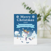フェスティバルブルーパープル&ホワイトクリスマスユニコーン シーズンポストカード (スタンド正面)