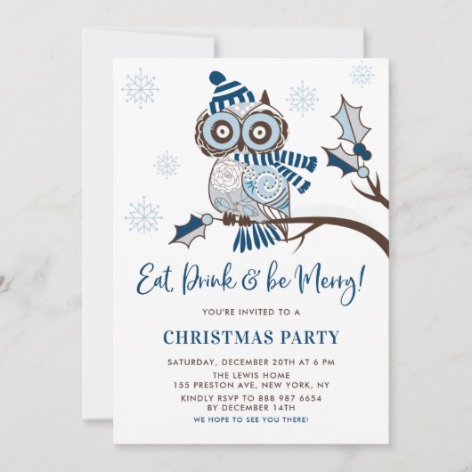 フェスティバルブルーフクロウ植物性クリスマスパーティー 招待状 (正面)