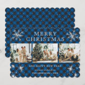 フェスティバルブループレイドスパークリススノーフレーク写真コラージュ シーズンカード (正面/裏面)