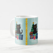 フェスティバルブルーメリークリスマスキュートブラックキャットコーヒー コーヒーマグカップ (正面左)