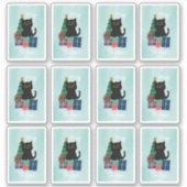 フェスティバルブルーメリークリスマスキュート猫コーヒーアート シール (正面)