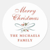 フェスティバルブルーリボンとポインセチアのクリスマス ラウンドシール (正面)