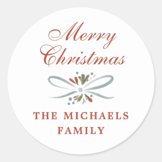 フェスティバルブルーリボンとポインセチアのクリスマス ラウンドシール (正面)