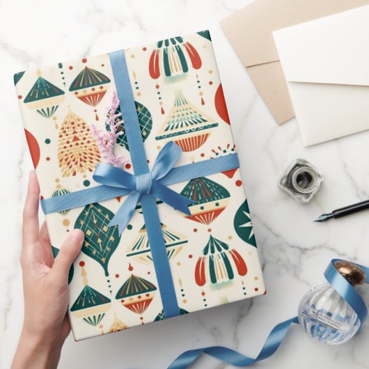 フェスティバルブルーレッドオーナメント幾何学中世紀 ラッピングペーパー (ギフト)