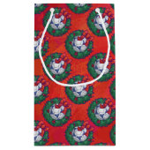 フェスティバルブルー白サッカーの赤のボールパターン スモールペーパーバッグ (裏面)