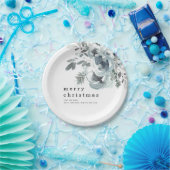フェスティバルブルー花模様の葉名メリークリスマス ペーパープレート (パーティー)