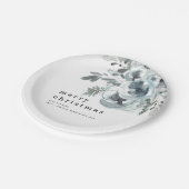 フェスティバルブルー花模様の葉名メリークリスマス ペーパープレート (アングル)