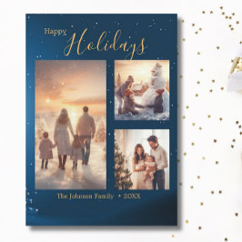 フェスティバルブルー3フォトコラージュモダンクリスマス シーズンカード