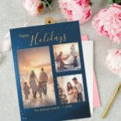 フェスティバルブルー3フォトコラージュモダンクリスマス シーズンカード