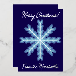 フェスティバルブルー&シルバースノーフレークパーソナルクリスマス 箔シーズンカード