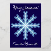 フェスティバルブルー&シルバースノーフレークパーソナルクリスマス 箔シーズンカード (正面)