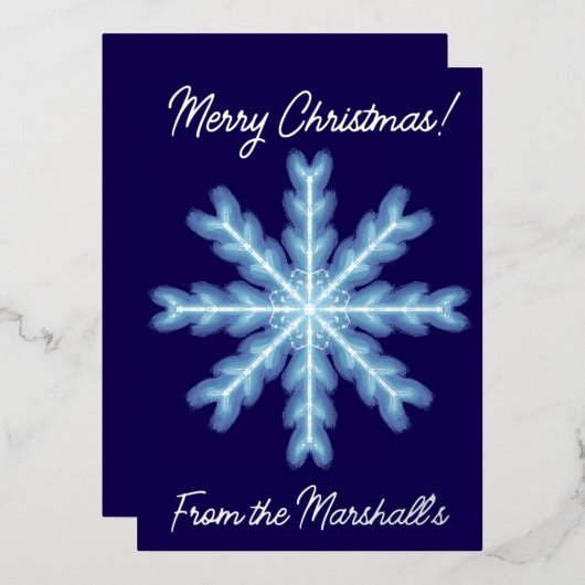 フェスティバルブルー&シルバースノーフレークパーソナルクリスマス 箔シーズンカード (正面/裏面)