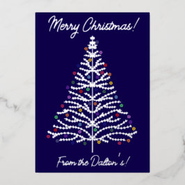 フェスティバルブルー&シルバーモダンクリスマスツリー 箔シーズンカード