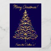フェスティバルブルー&金ゴールドモダンクリスマスツリーパーソナル 箔シーズンカード (正面)