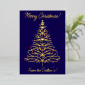 フェスティバルブルー&金ゴールドモダンクリスマスツリーパーソナル 箔シーズンカード (立ち正面)