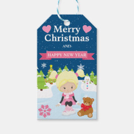 フェスティバルブロンドフォールドアイススケートで滑るガール ギフトタグ