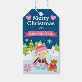 フェスティバルブロンドフォールドアイススケートで滑るガール ギフトタグ