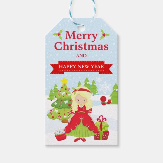 フェスティバルブロンドヘアクリスマスプリンセス ギフトタグ (正面)
