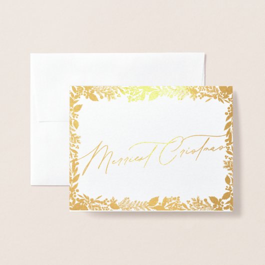 フェスティバルベリー伝統的グリーン&レッドクリスマス 箔カード (封筒付き正面)