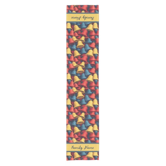 フェスティバルベルとスノーフレーク模様 ショートテーブルランナー (正面)