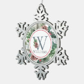 フェスティバルベージュホリデーフローライニシャル名前をカスタムする スノーフレークピューターオーナメント (右)