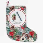 フェスティバルベージュホリデーフローライニシャル名前をカスタムする スモールクリスマスストッキング (正面)