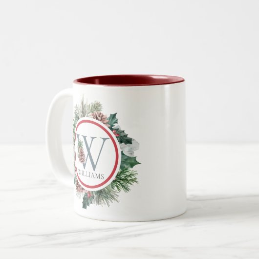 フェスティバルベージュホリデーフローライニシャル名前をカスタムする ツートーンマグカップ (正面左)