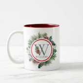 フェスティバルベージュホリデーフローライニシャル名前をカスタムする ツートーンマグカップ (左)