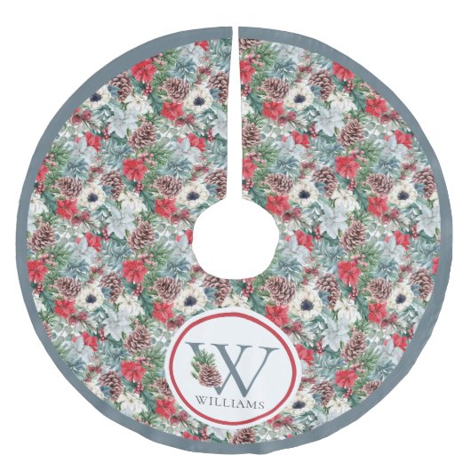 フェスティバルベージュホリデーフローライニシャル名前をカスタムする ブラッシュドポリエステルツリースカート (正面)