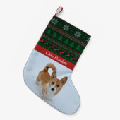フェスティバルペットフォトレッドグリーンツリーカスタムドッグ スモールクリスマスストッキング (正面 (吊り時))
