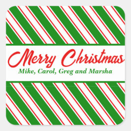フェスティバルペパーミントストライプのカスタムクリスマス広場 スクエアシール