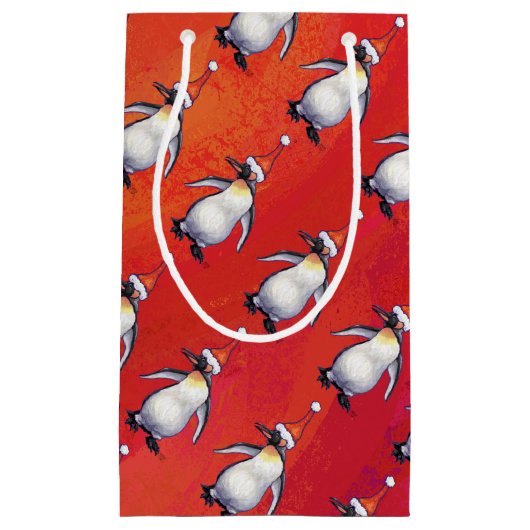 フェスティバルペンギンのサンタ・ハット柄 スモールペーパーバッグ (正面)