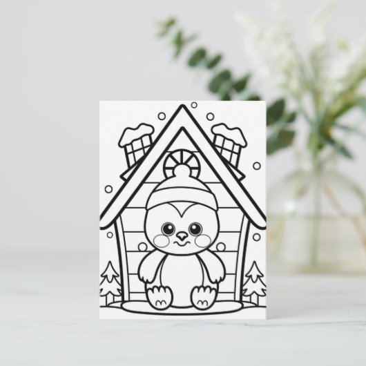 フェスティバルペンギンの子供の着色 ポストカード (スタンド正面)