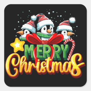 フェスティバルペンギンメリークリスマスステッカー スクエアシール