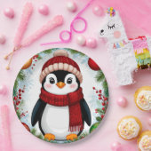 フェスティバルペンギン飾ウィズホリデーオーナメント ペーパープレート (パーティー)