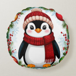フェスティバルペンギン飾ウィズホリデーオーナメント ラウンドクッション