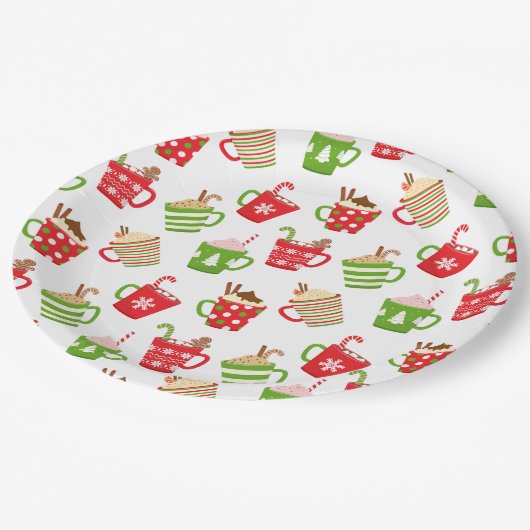 フェスティバルホットドリンククリスマスホリデーズパターン ペーパープレート (アングル)