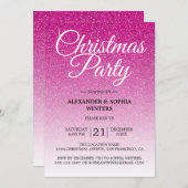 フェスティバルホットピンクグリッターグラデーションクリスマスパーティー 招待状 (正面/裏面)