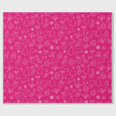 フェスティバルホットピンク&ホワイトウィンタークリスマスパターン ラッピングペーパー (フラット)