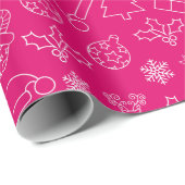 フェスティバルホットピンク&ホワイトウィンタークリスマスパターン ラッピングペーパー (ロールコーナー)