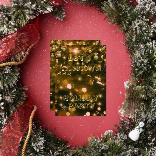 フェスティバルホリデイパーティーブラック&金ゴールド 箔招待状 (インサイチュ)