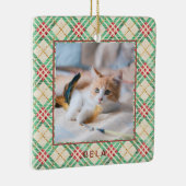 フェスティバルホリデイプレイドペットネームクリスマス セラミックオーナメント (右)