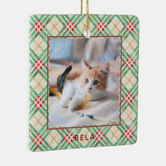 フェスティバルホリデイプレイドペットネームクリスマス セラミックオーナメント (右)