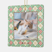 フェスティバルホリデイプレイドペットネームクリスマス セラミックオーナメント (左)