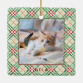 フェスティバルホリデイプレイドペットネームクリスマス セラミックオーナメント (裏面)