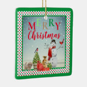 フェスティバルホリデーウィンター雪だるまシーン セラミックオーナメント (右)