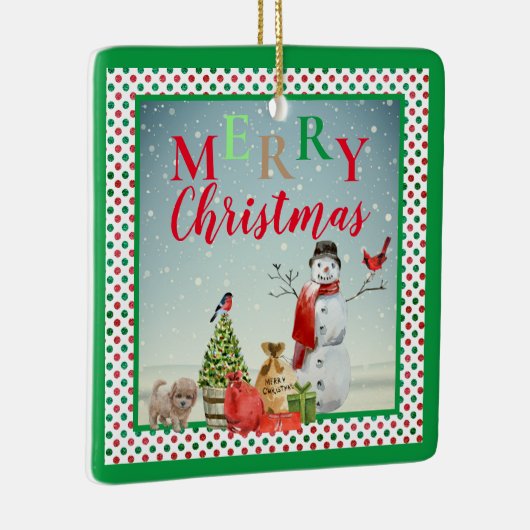 フェスティバルホリデーウィンター雪だるまシーン セラミックオーナメント (右)